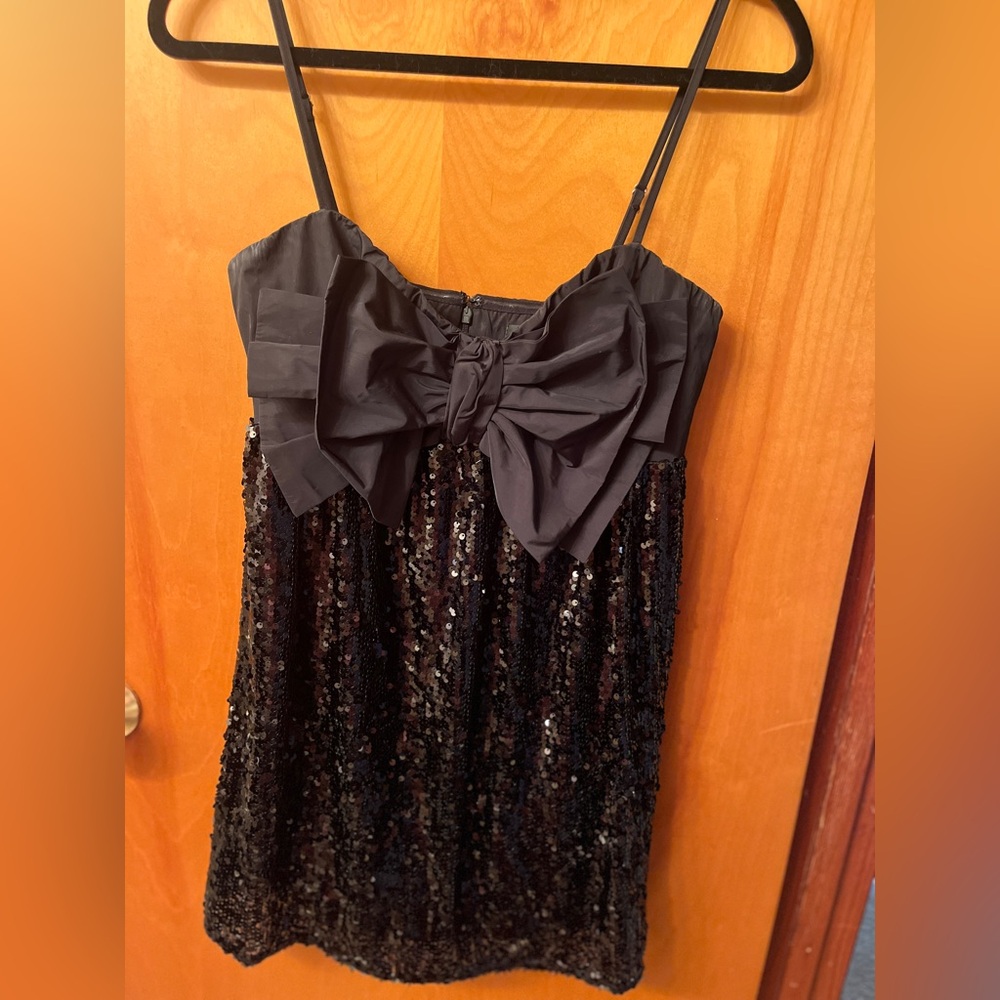 Lulus-Black Sequin Bow Adjustable Strap Dress - image 1